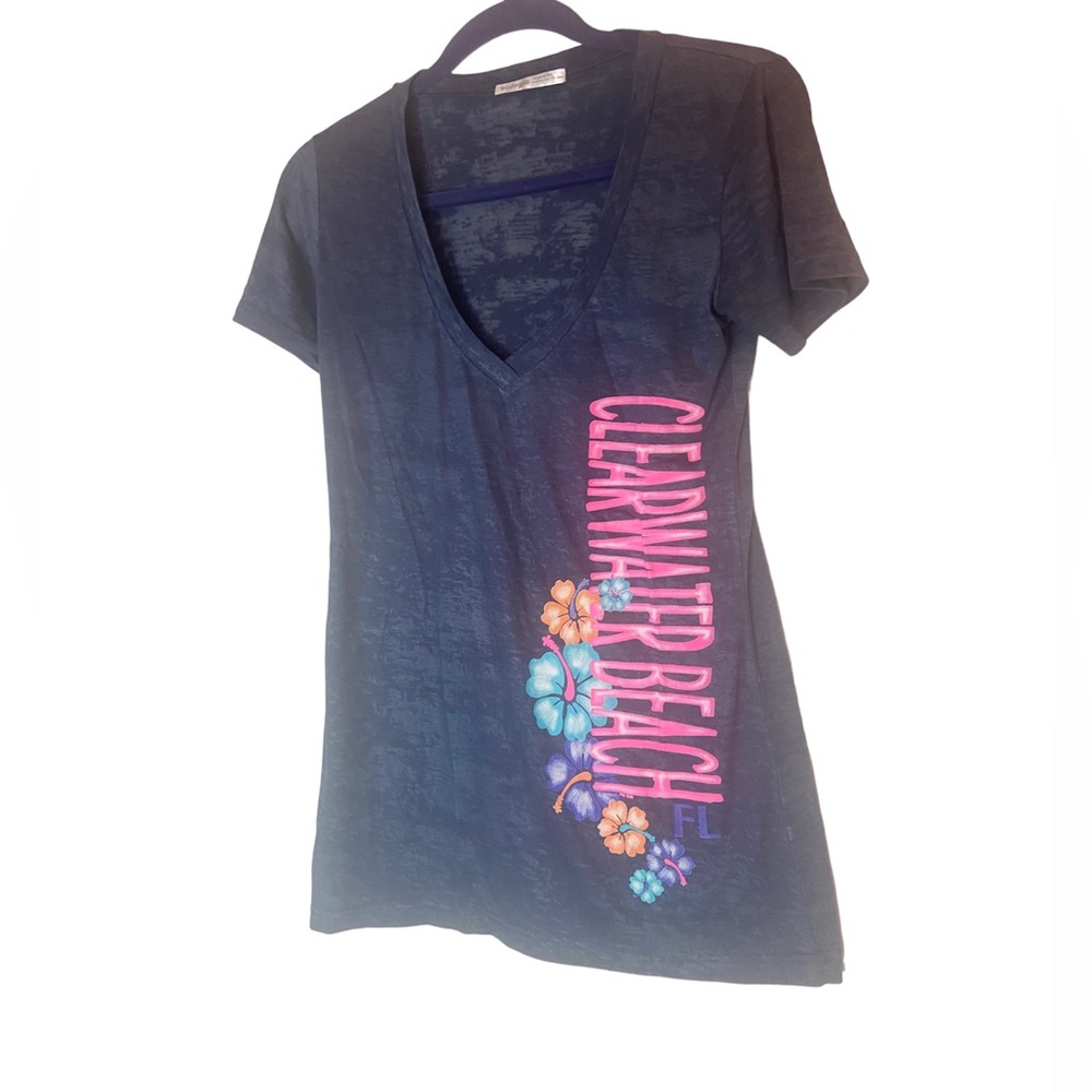 Wings deep bneck tropical flower graphic print SLUB V-NECK ladies large 
L